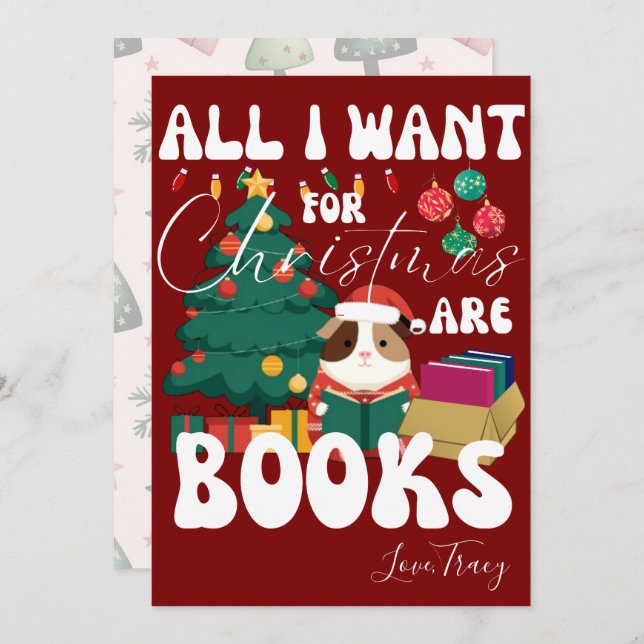 Guinea Pig Reading Book Under the Christmas Tree Holiday Card (Front/Back)