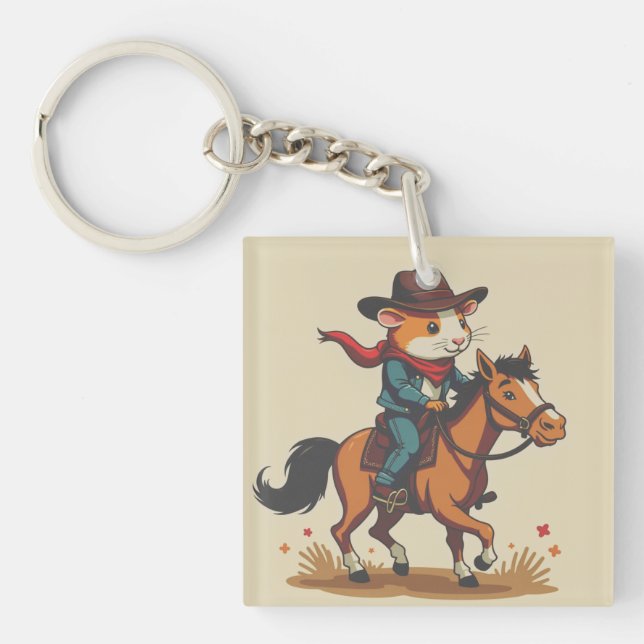 Guinea Pig Riding A Horse Key Ring (Front)