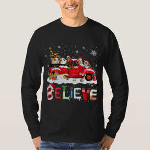 Guinea Pig Riding Red Truck Christmas Tree Believe T-Shirt