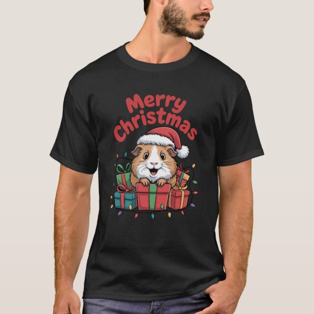 Guinea Pig Santa Hat Animals Lovers Ugly Christmas T-Shirt (Front)