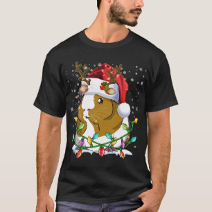 Guinea Pig Santa Hat Christmas Lights Family Match T-Shirt