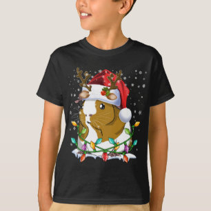 Guinea Pig Santa Hat Christmas Lights Family Match T-Shirt