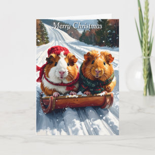 Guinea Pig Sled Ride Christmas Card
