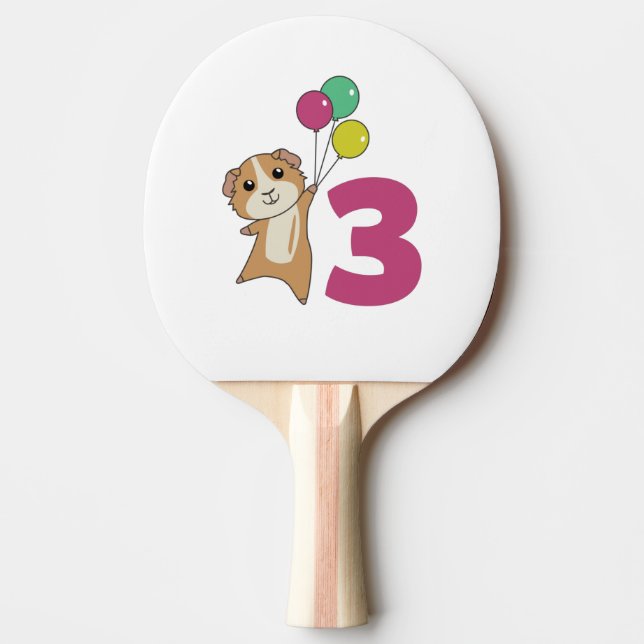 Guinea Pig Third Birthday Balloons Ping Pong Paddle (Front)