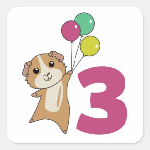 Guinea Pig Third Birthday Balloons Square Sticker