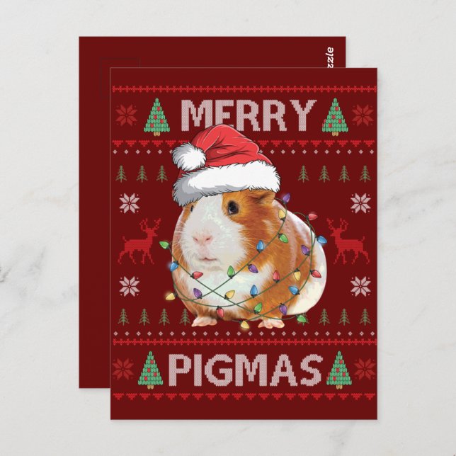 Guinea Pig Ugly Christmas Sweater Merry Pigmas Postcard (Front/Back)