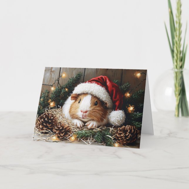 Guinea Pig Wearing a Santa Hat Card (Front)
