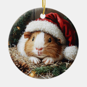 Guinea Pig Wearing a Santa Hat Ceramic Tree Decoration