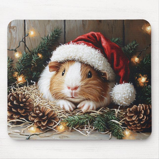 Guinea Pig Wearing a Santa Hat Mouse Mat (Front)