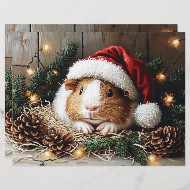Guinea Pig Wearing a Santa Hat Scrapbook Paper (Front/Back)