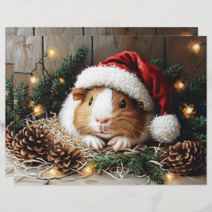 Guinea Pig Wearing a Santa Hat Scrapbook Paper