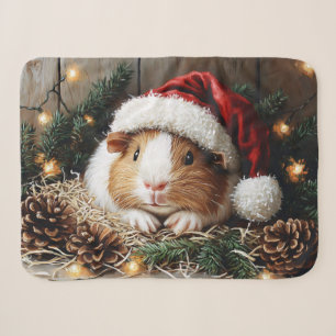 Guinea Pig Wearing a Santa Hat Sherpa Blanket