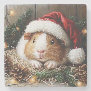 Guinea Pig Wearing a Santa Hat Stone Coaster