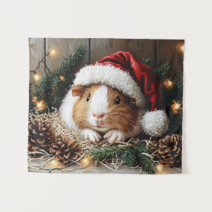 Guinea Pig Wearing a Santa Hat Tapestry