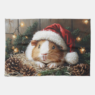 Guinea Pig Wearing a Santa Hat Tea Towel