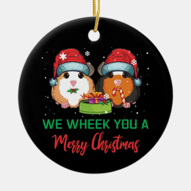 Guinea Pig Wheek You A Merry Christmas Ceramic Tree Decoration (Front)