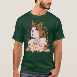 Guinea Pig With Leopard Headband Flower Animal Art T-Shirt