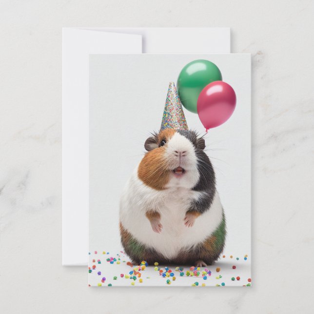 Guinea pig with Party Hat Flat Greeting Card (Front)
