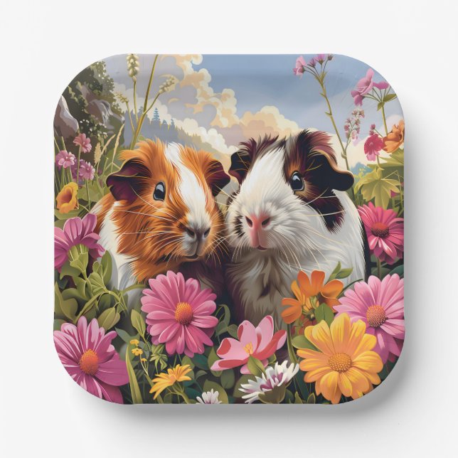 Guinea Pigs Among Wildflowers Paper Plate (Front)