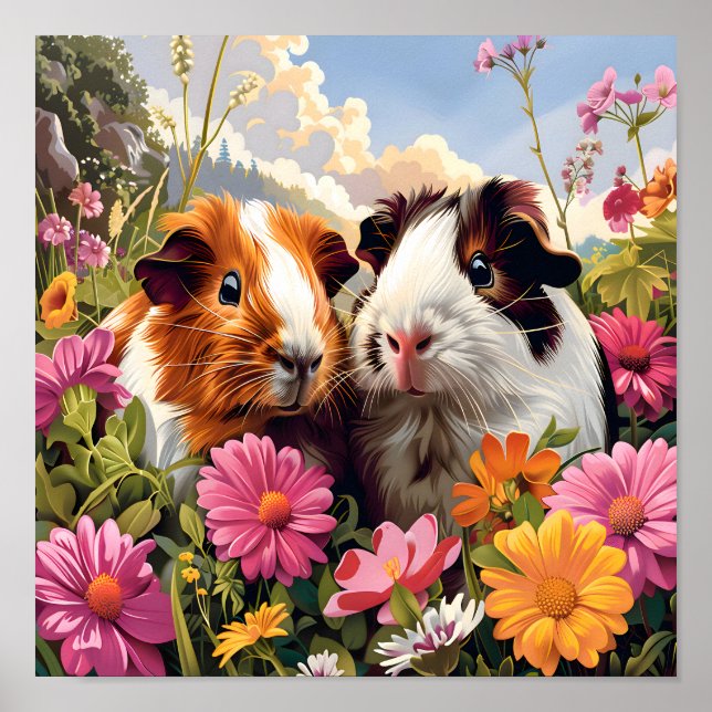 Guinea Pigs Among Wildflowers Poster (Front)