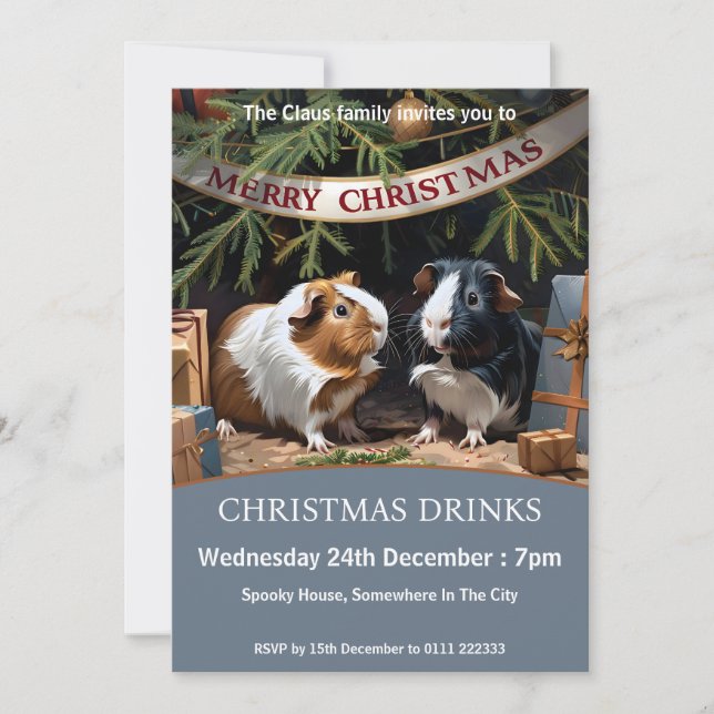 Guinea Pigs And Christmas Tree Invitation (Front)