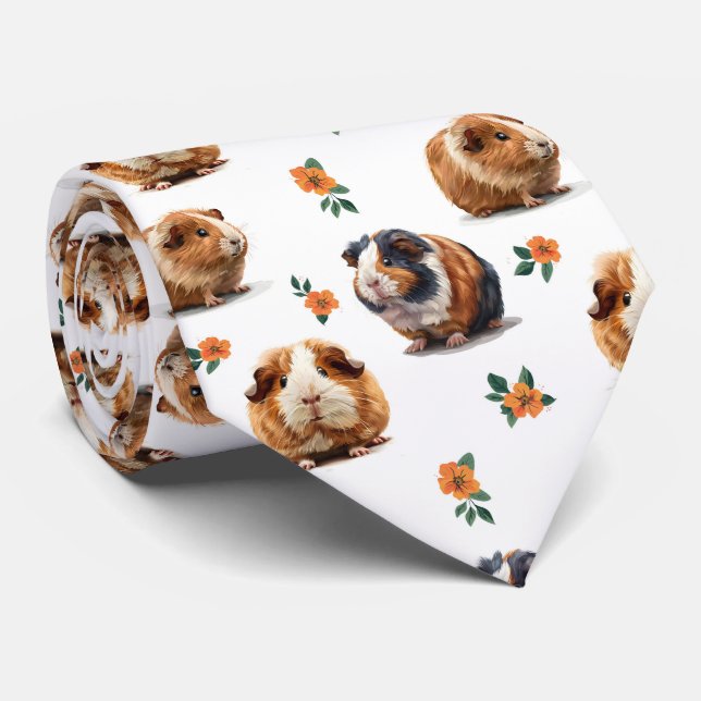 Guinea Pigs And Orange Flowers Tie (Rolled)