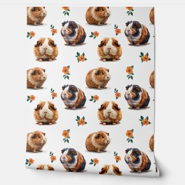 Guinea Pigs And Orange Flowers Wallpaper (Unrolling)