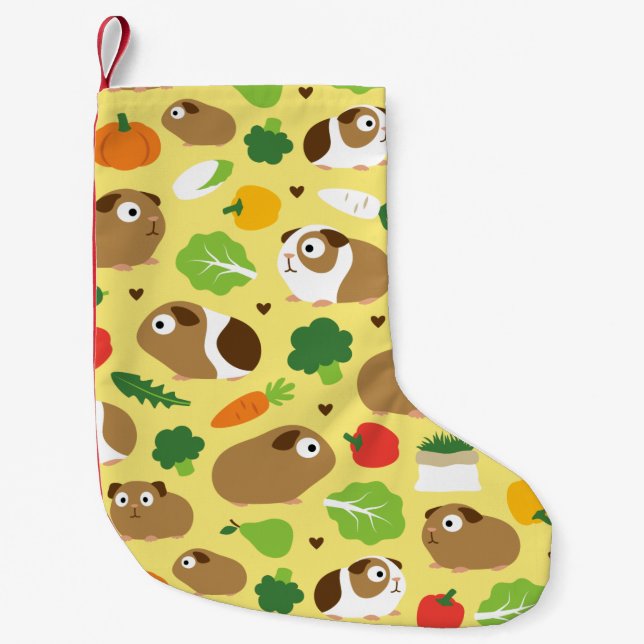 Guinea Pigs And Their Treats Seamless Pattern Small Christmas Stocking (Front)