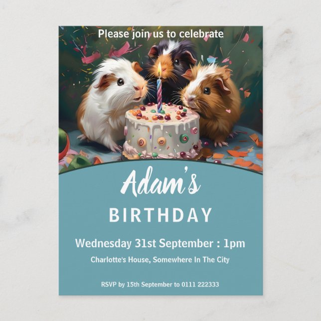 Guinea Pigs Birthday Party Invitation Postcard (Front)