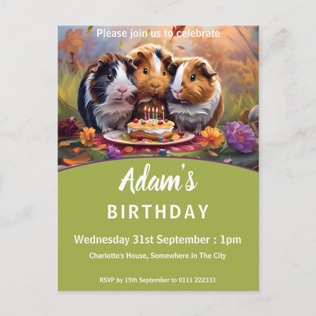 Guinea Pigs Birthday Party Invitation Postcard (Front)