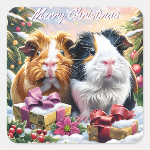 Guinea Pigs Christmas Square Sticker