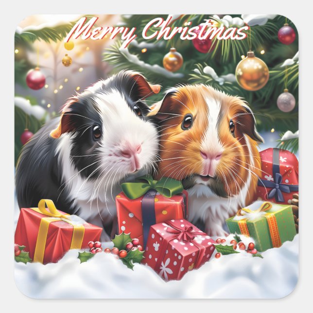 Guinea Pigs Christmas Square Sticker (Front)