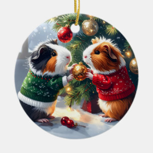 Guinea Pigs & Christmas Tree Christmas Ceramic Tree Decoration