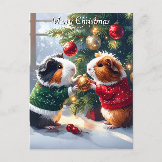 Guinea Pigs & Christmas Tree Christmas Holiday Postcard (Front)