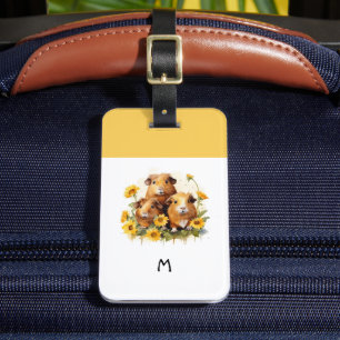 Guinea Pigs Cute Whimsical Pet Animals Monogrammed Luggage Tag