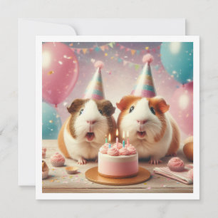 Guinea pigs eating cake birthday invitation