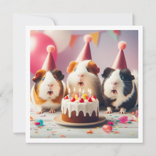 Guinea pigs eating cake birthday invitation (Front)