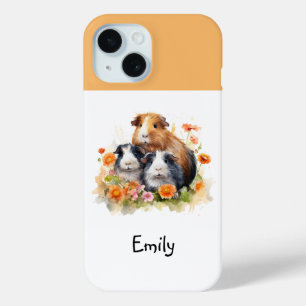 Guinea Pigs Flowers Cute Whimsical Personalised iPhone 15 Case