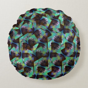 Guinea Pigs In A Abstract Design, Round Cushion