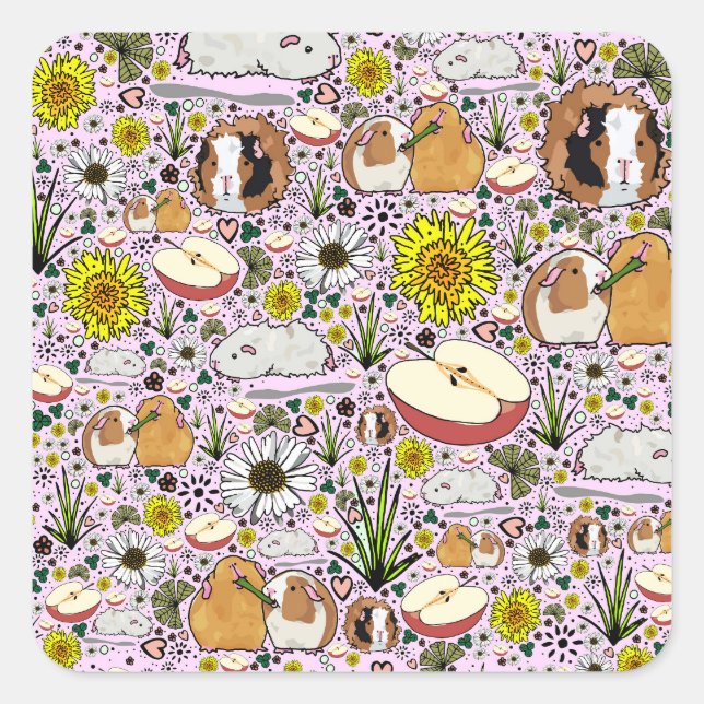 Guinea Pigs in Pink Square Sticker (Front)