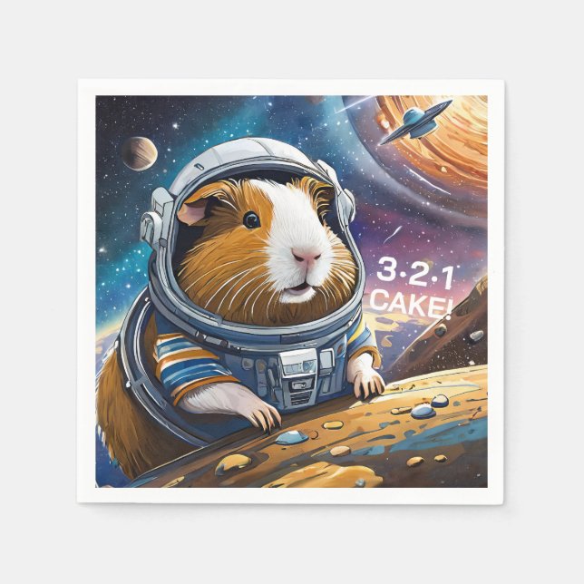 Guinea Pigs in Space! 321 Cake! Retro Space Theme Napkin (Front)
