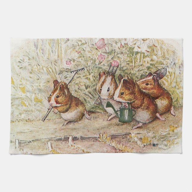 Guinea Pigs in the Garden Planting Seeds Tea Towel (Horizontal)