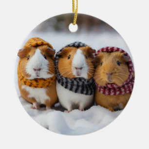 Guinea Pigs In The Snow Ceramic Tree Decoration