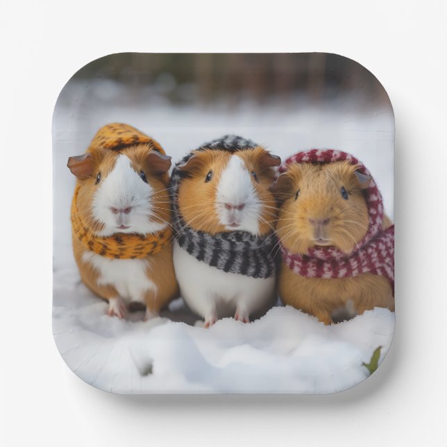 Guinea Pigs In The Snow Paper Plate (Front)