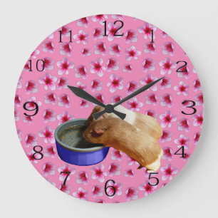 Guinea Pigs On Pink Blossoms, Large Clock