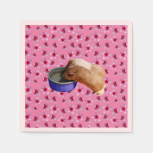 Guinea Pigs On Pink Blossoms,    Napkin