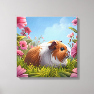 Guinea Pig's Pink Flower Paradise Canvas Print