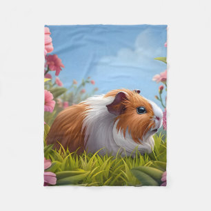 Guinea Pig's Pink Flower Paradise Fleece Blanket