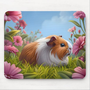 Guinea Pig's Pink Flower Paradise Mouse Mat
