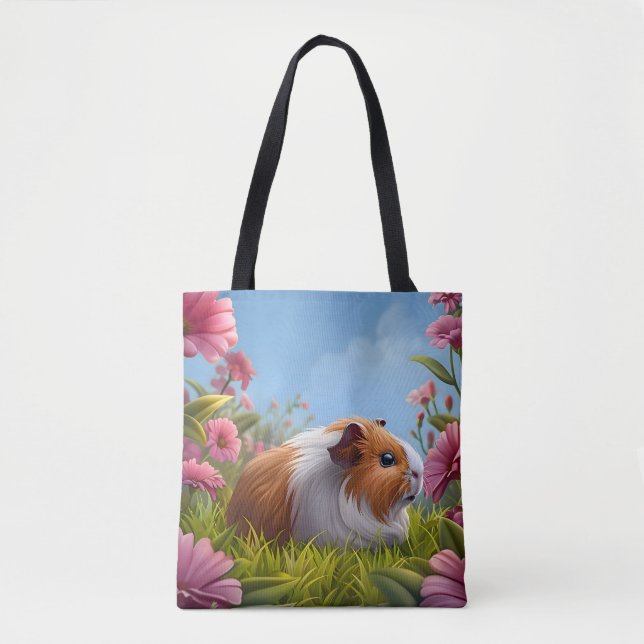 Guinea Pig's Pink Flower Paradise Tote Bag (Front)